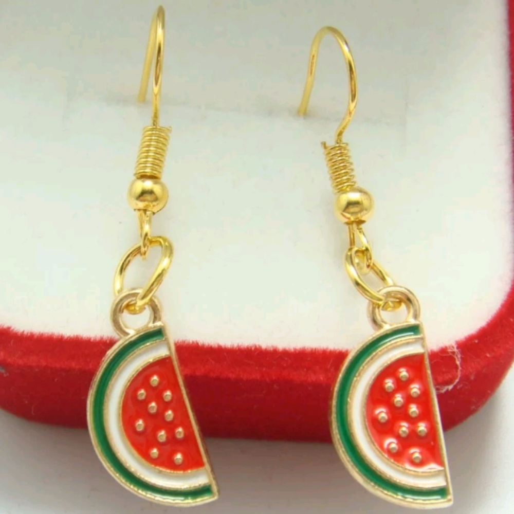 🍉 Summer Fun Watermelon Earrings 18k Guilded hook